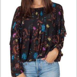 FREE PEOPLE  Floral Print Mesh Blouse